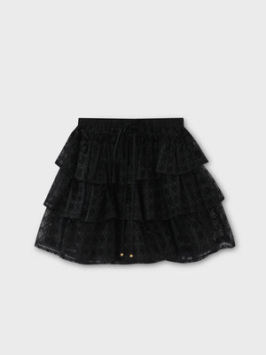 Check embroidery tiered mini skirt(eme10774)