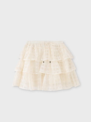 Check embroidery tiered mini skirt(eme10774)
