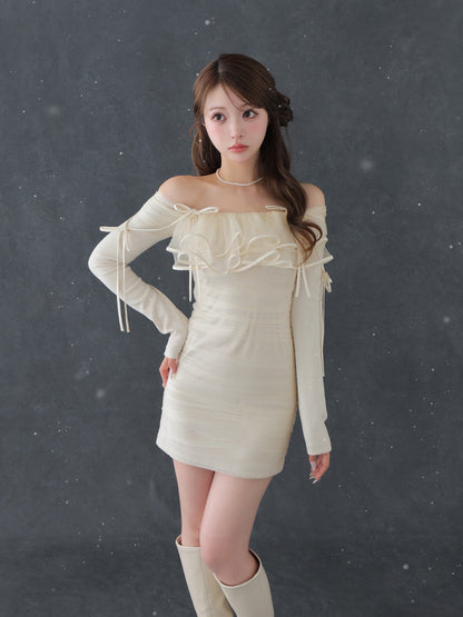 【SALE】Tulle drape mini onepiece(eme10776)