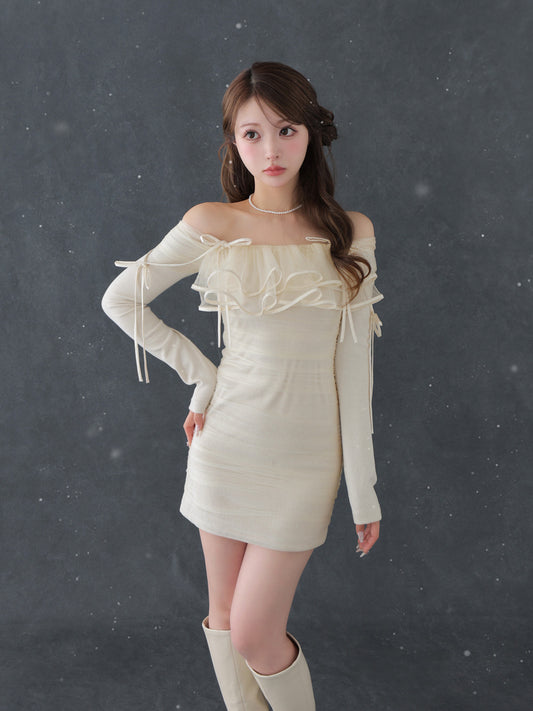 【SALE】Tulle drape mini onepiece(eme10776)