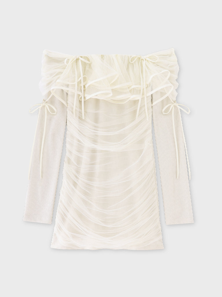 【SALE】Tulle drape mini onepiece(eme10776)