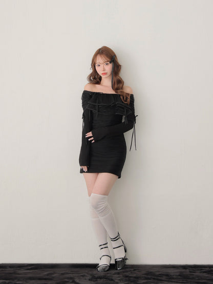 【SALE】Tulle drape mini onepiece(eme10776)