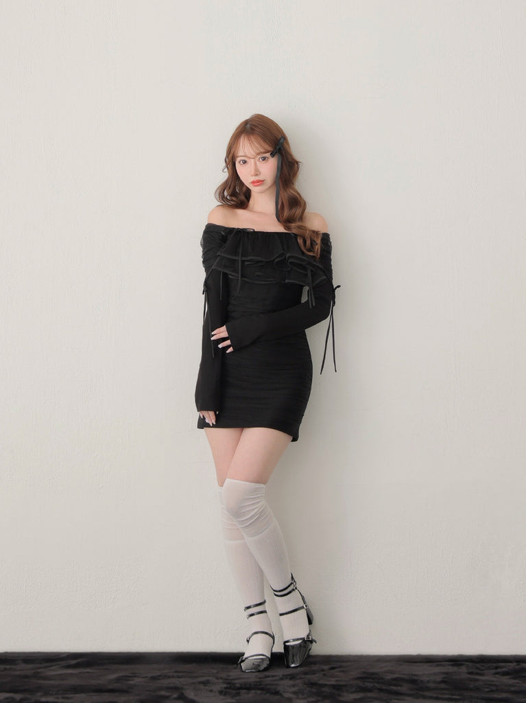 【SALE】Tulle drape mini onepiece(eme10776)