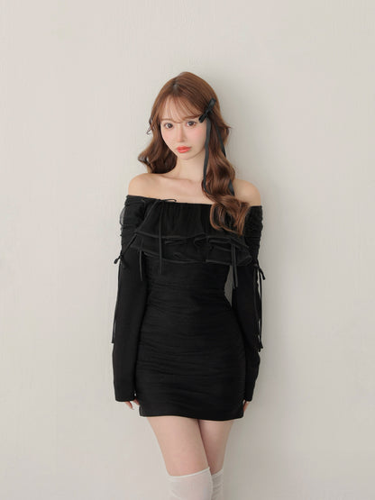 【SALE】Tulle drape mini onepiece(eme10776)