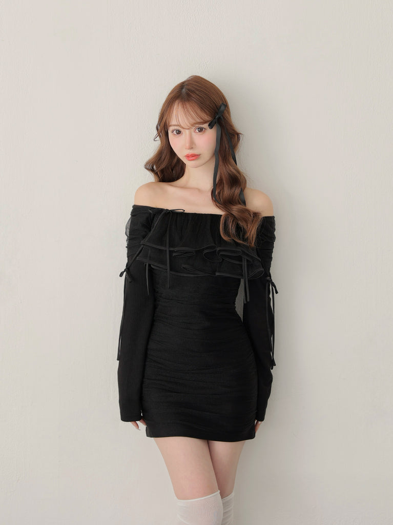 【SALE】Tulle drape mini onepiece(eme10776)