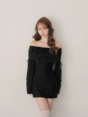 【SALE】Tulle drape mini onepiece(eme10776)