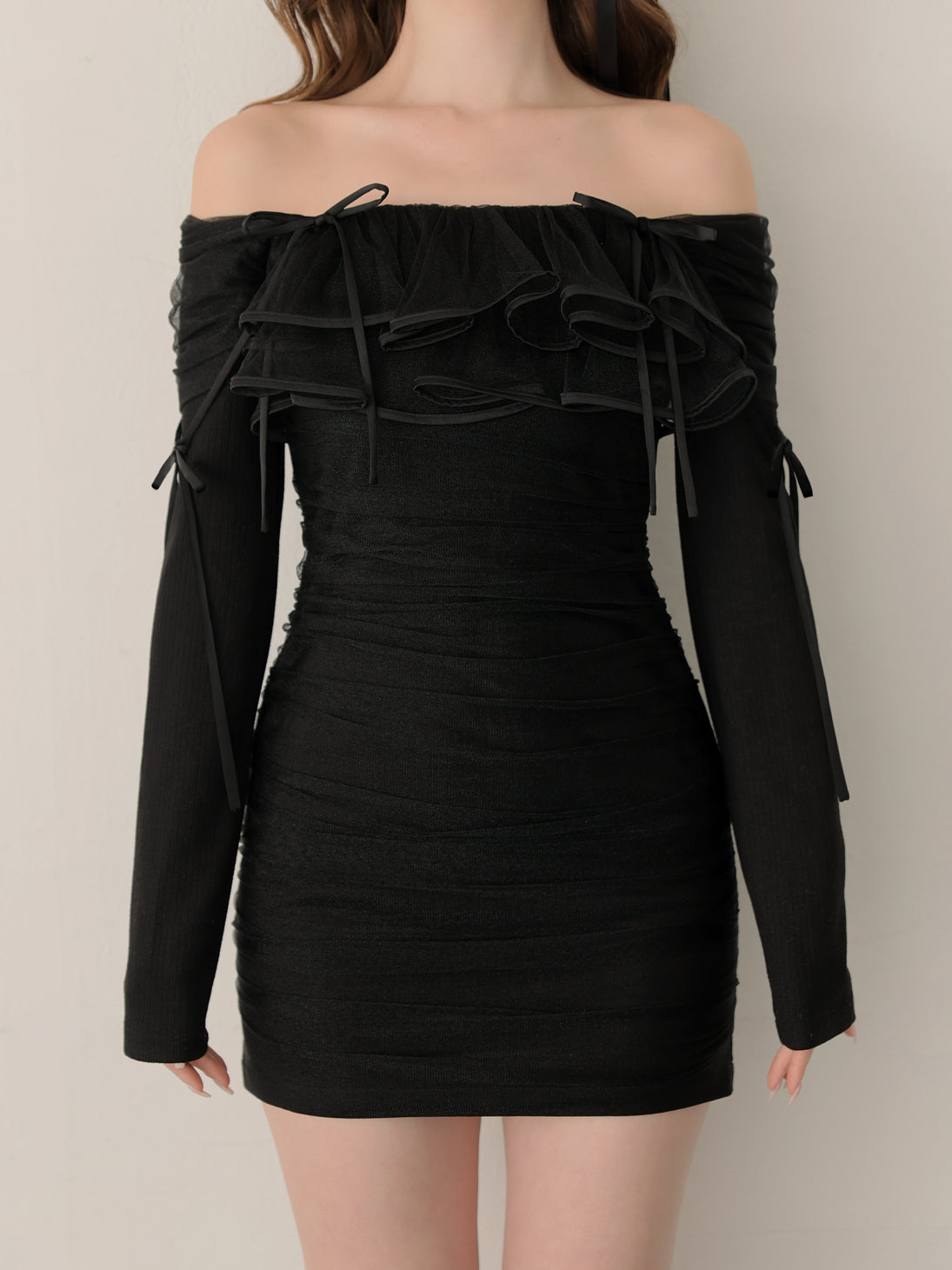 【SALE】Tulle drape mini onepiece(eme10776)