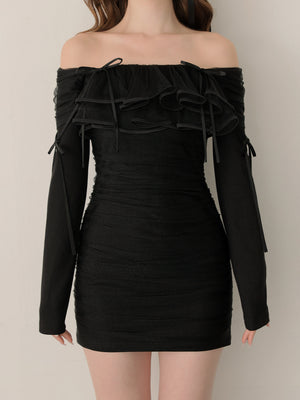 【SALE】Tulle drape mini onepiece(eme10776)