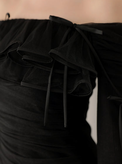 【SALE】Tulle drape mini onepiece(eme10776)