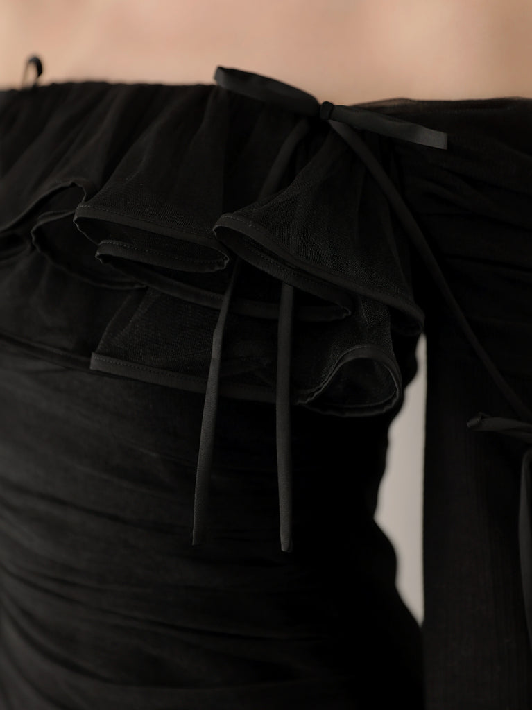 【SALE】Tulle drape mini onepiece(eme10776)