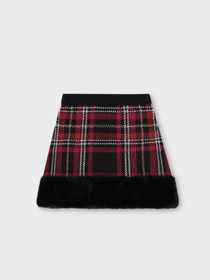 Royal tartan fur skirt(eme10778)