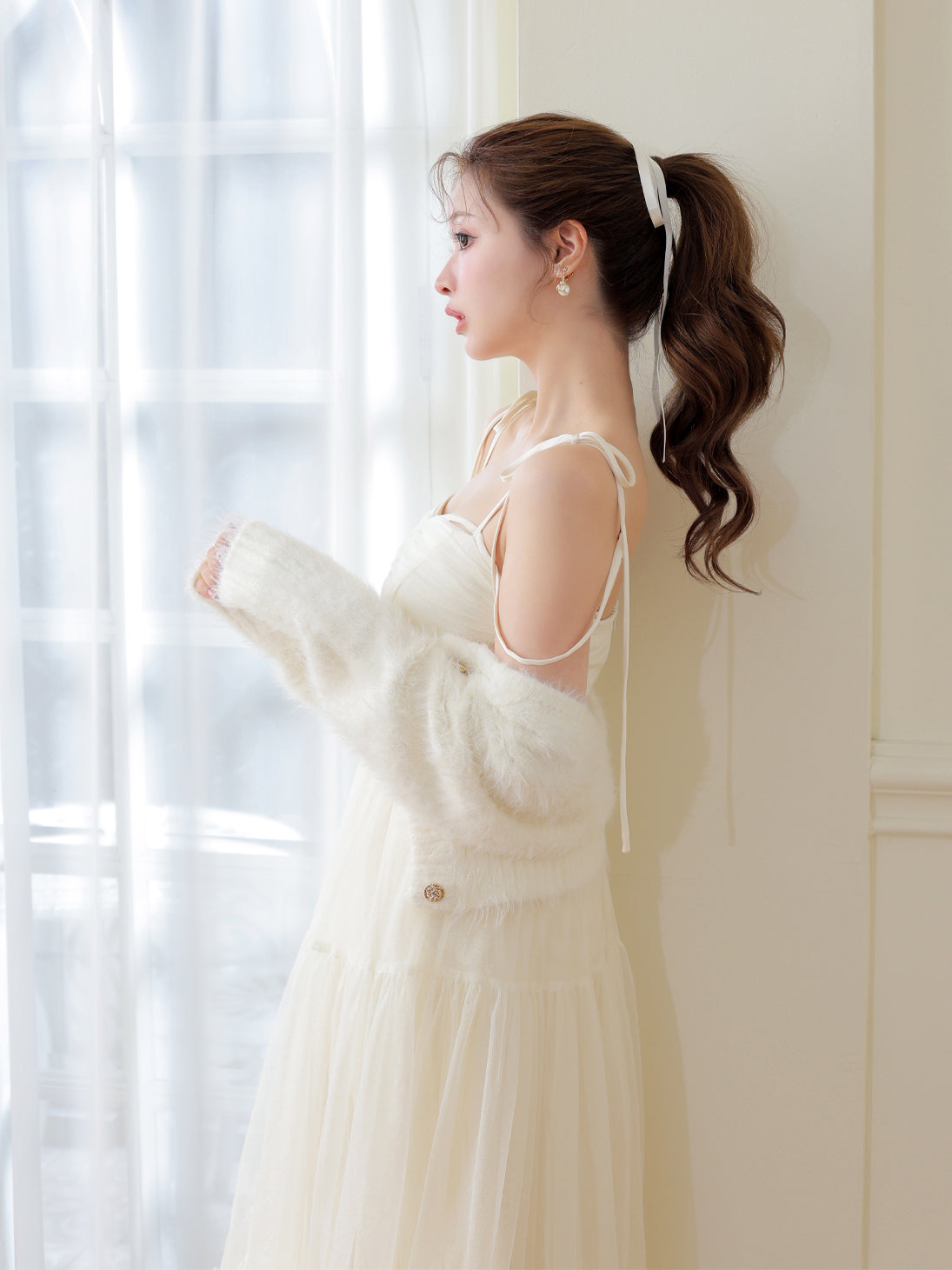 Romantic gathered ribbon onepiece (eme10788) – M me eme
