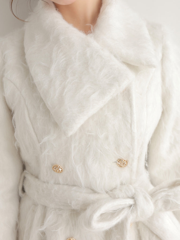 Shaggy belted coat(eme10779)