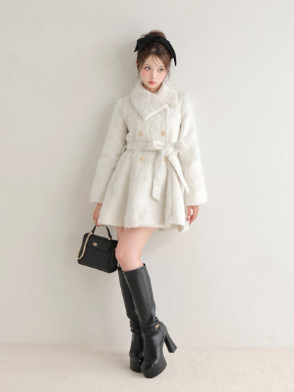 Shaggy belted coat(eme10779)