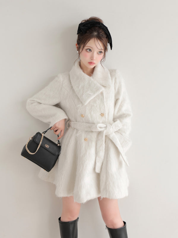 Shaggy belted coat(eme10779)