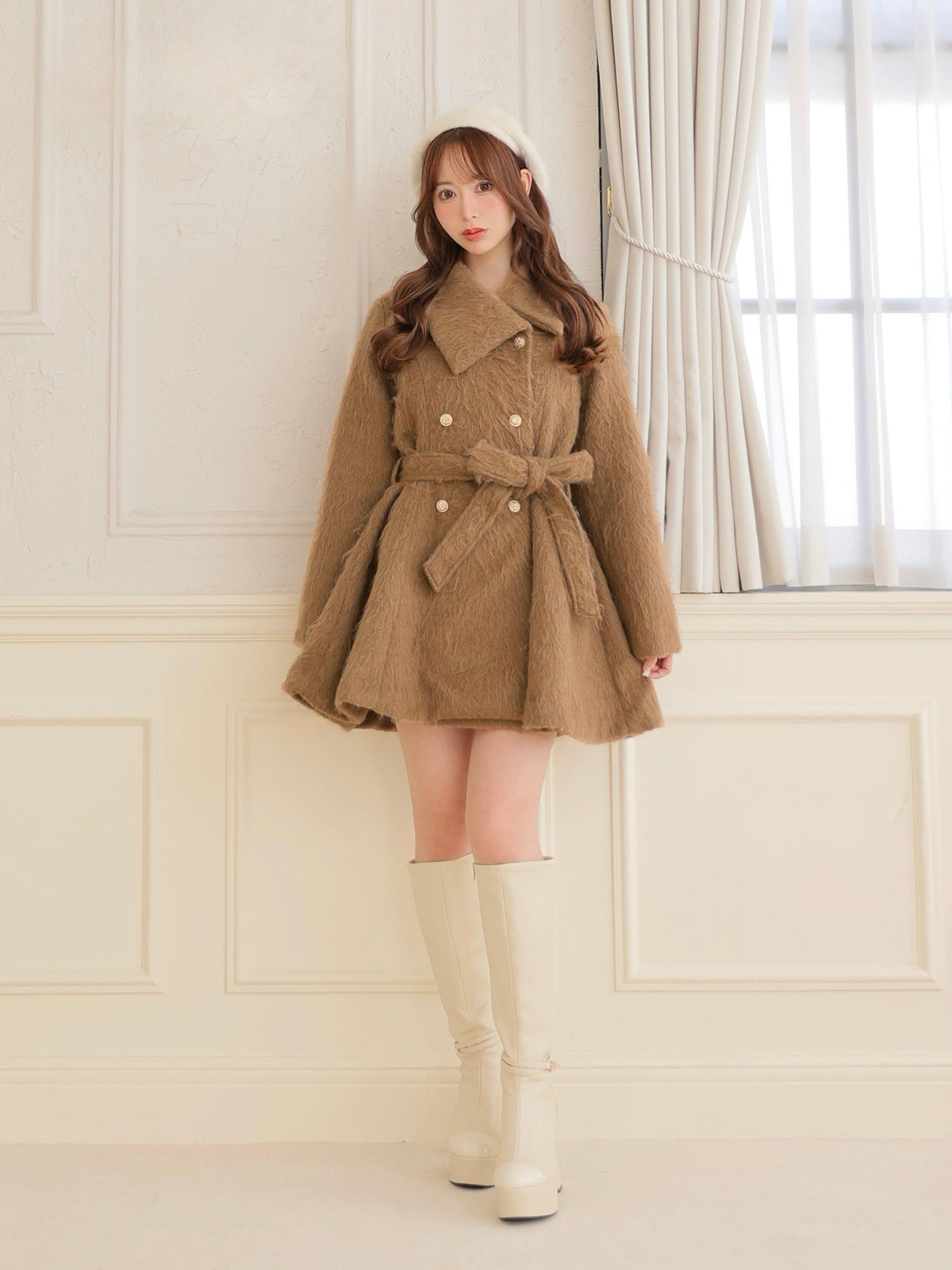 Shaggy belted coat(eme10779)