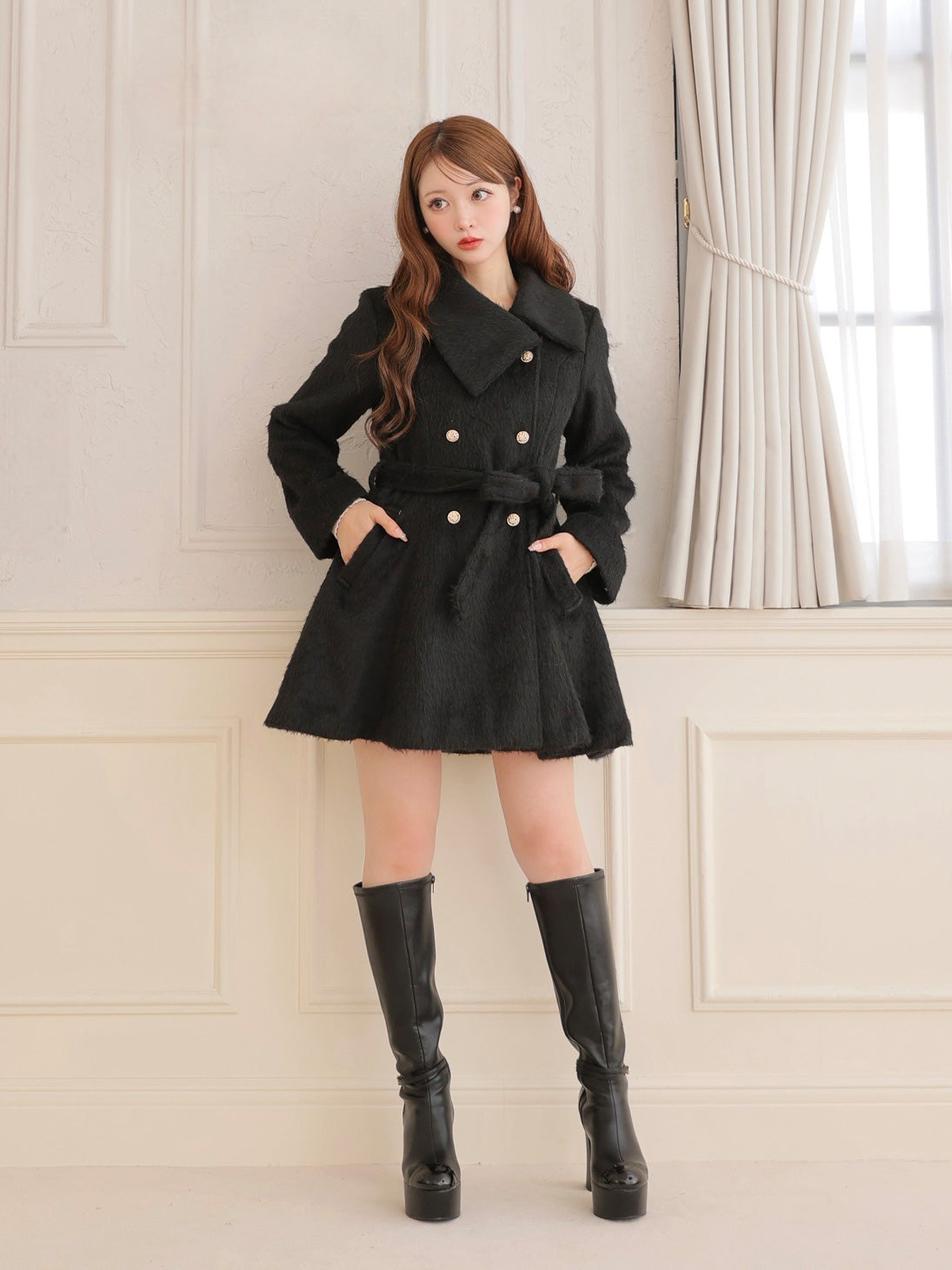 Shaggy belted coat(eme10779) – M me eme