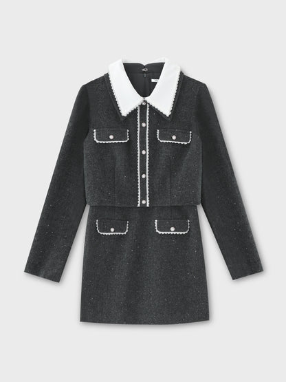 【Pre Order】Wool herringbone mini onepiece(eme10781)