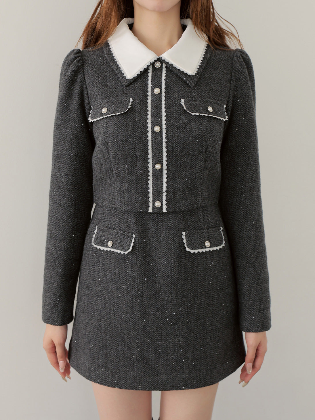 【Pre Order】Wool herringbone mini onepiece(eme10781)
