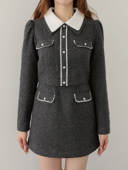 【Pre Order】Wool herringbone mini onepiece(eme10781)
