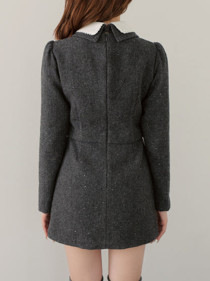 【Pre Order】Wool herringbone mini onepiece(eme10781)