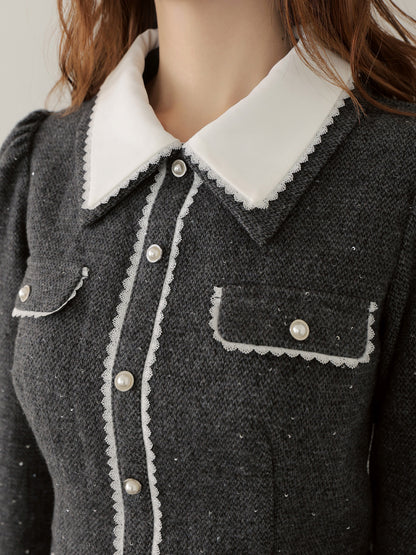 【Pre Order】Wool herringbone mini onepiece(eme10781)