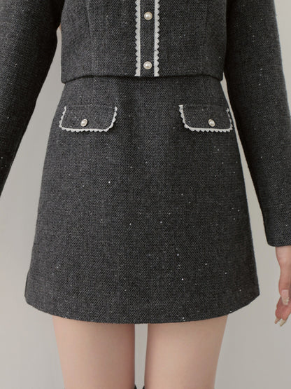 【Pre Order】Wool herringbone mini onepiece(eme10781)