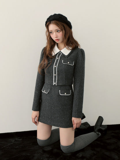 【Pre Order】Wool herringbone mini onepiece(eme10781)