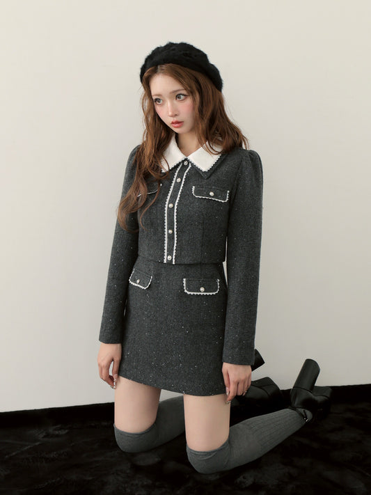 【Pre Order】Wool herringbone mini onepiece(eme10781)