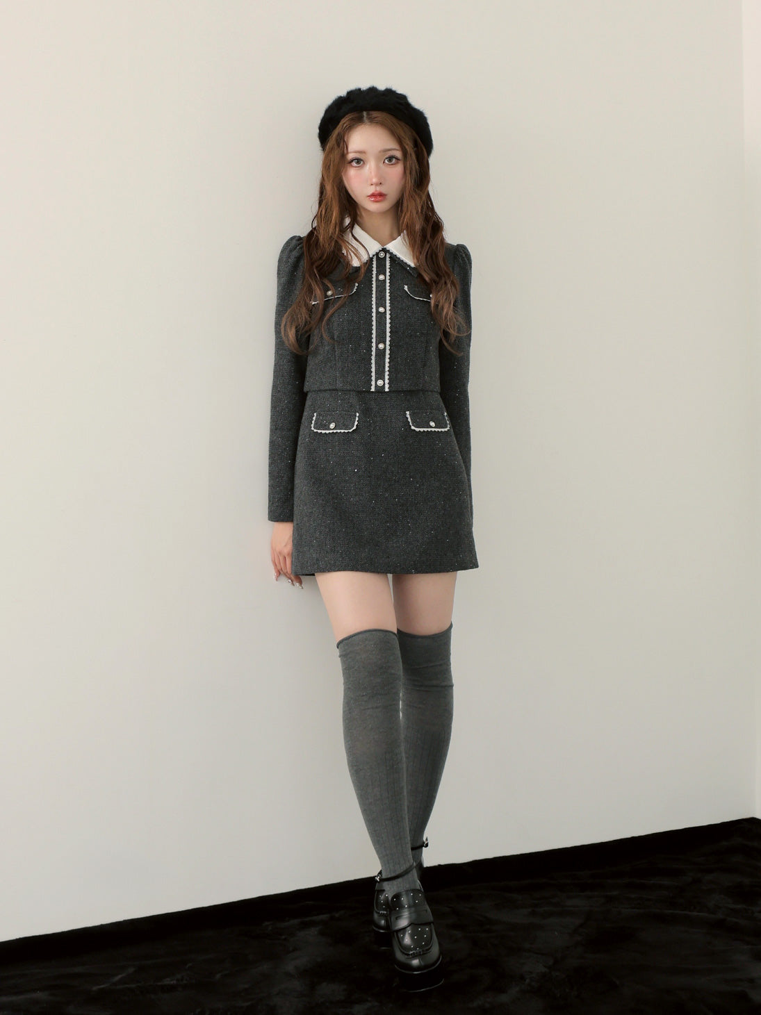【Pre Order】Wool herringbone mini onepiece(eme10781)