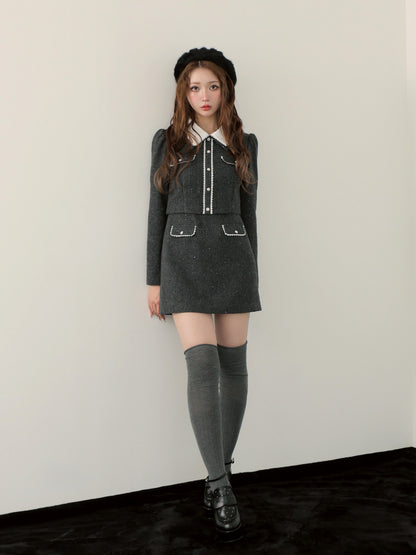 【Pre Order】Wool herringbone mini onepiece(eme10781)