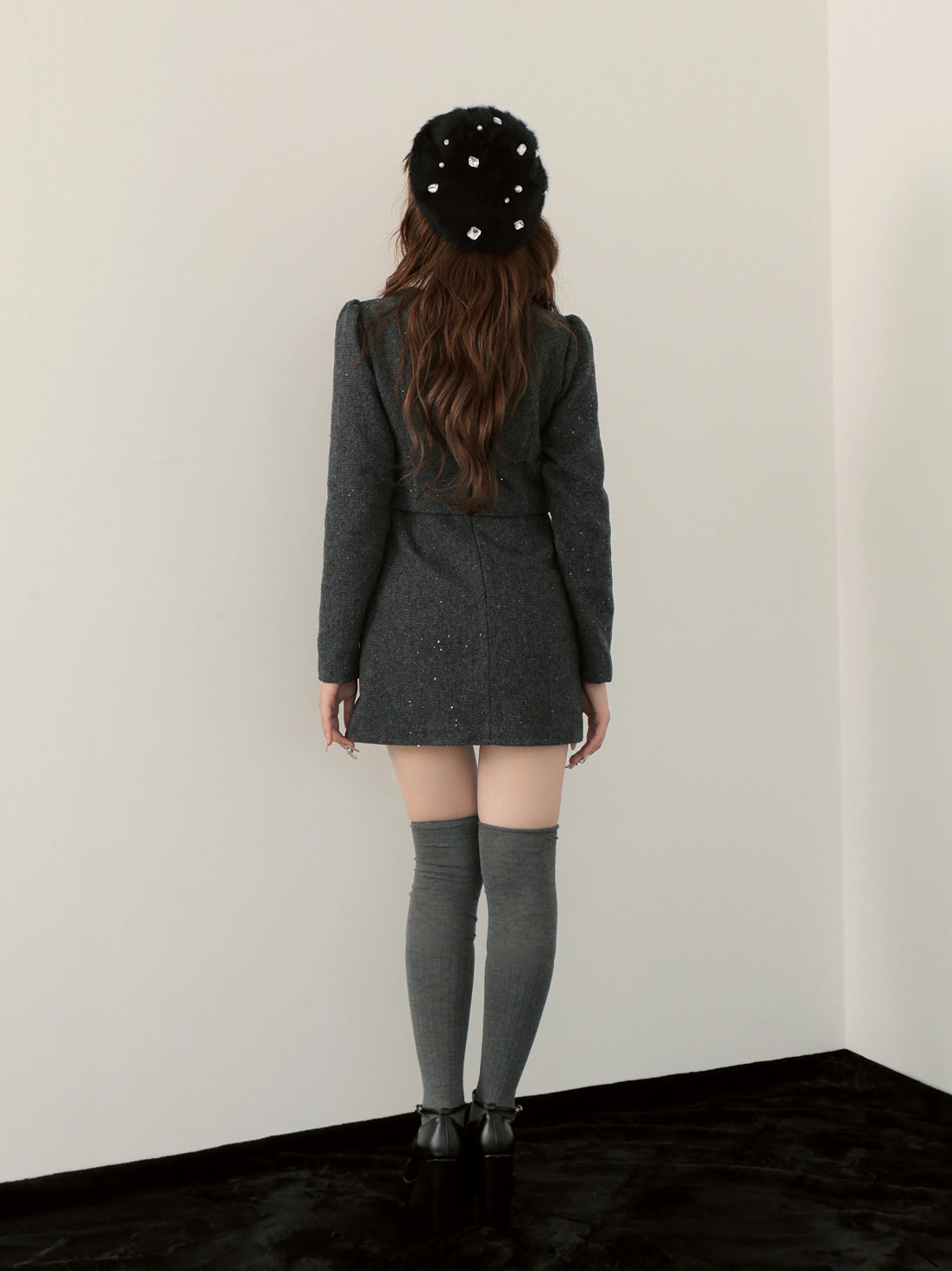 【Pre Order】Wool herringbone mini onepiece(eme10781)