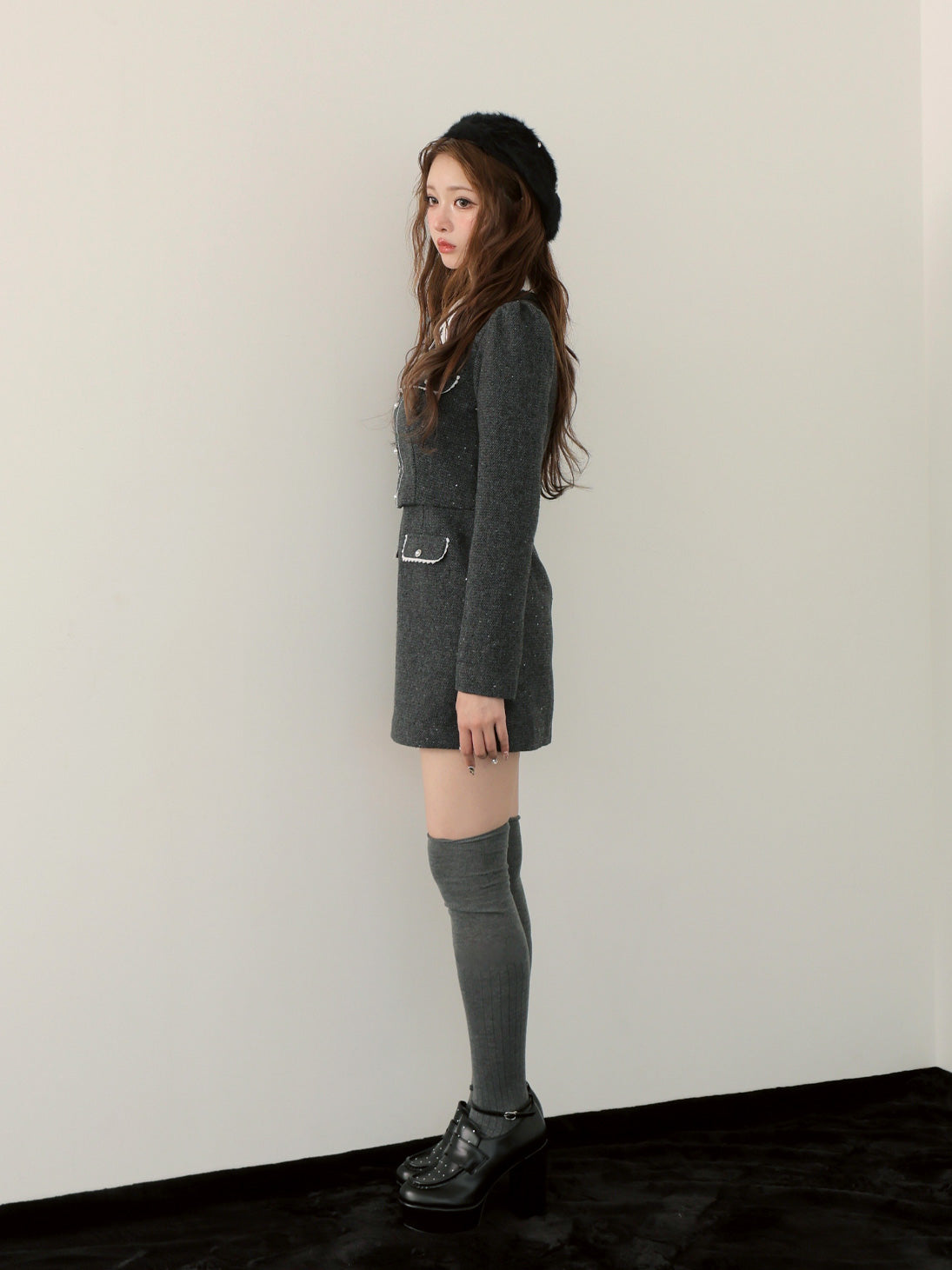【Pre Order】Wool herringbone mini onepiece(eme10781)