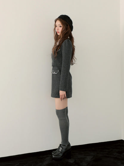【Pre Order】Wool herringbone mini onepiece(eme10781)