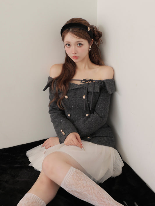 【Pre Order】Wool herringbone tulle onepiece(eme10782)