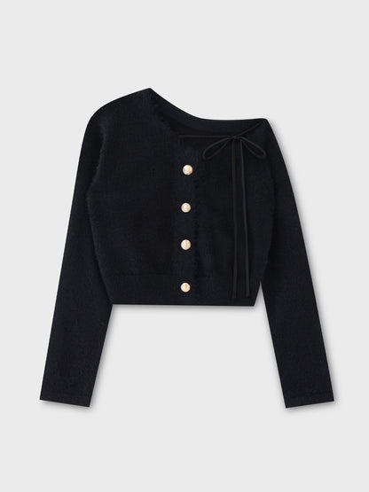 One shoulder ribbon shaggy tops(eme10784)