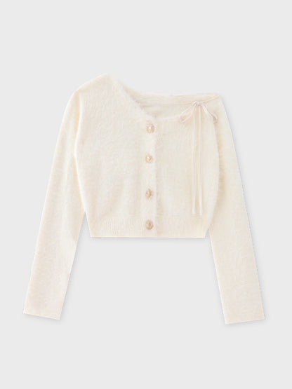 One shoulder ribbon shaggy tops(eme10784)