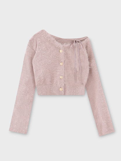 One shoulder ribbon shaggy tops(eme10784)