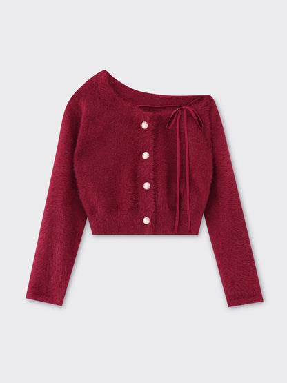 One shoulder ribbon shaggy tops(eme10784)