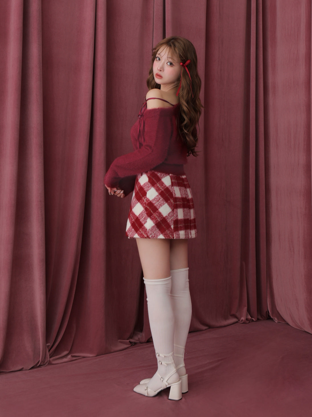 One shoulder ribbon shaggy tops(eme10784)