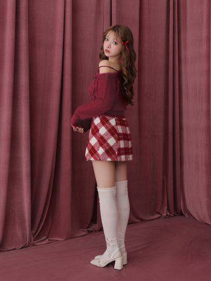 One shoulder ribbon shaggy tops(eme10784)