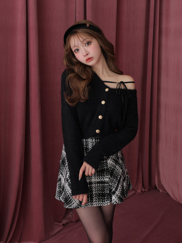 One shoulder ribbon shaggy tops(eme10784)