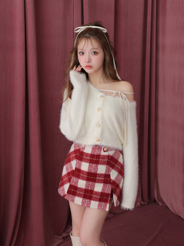 One shoulder ribbon shaggy tops(eme10784)