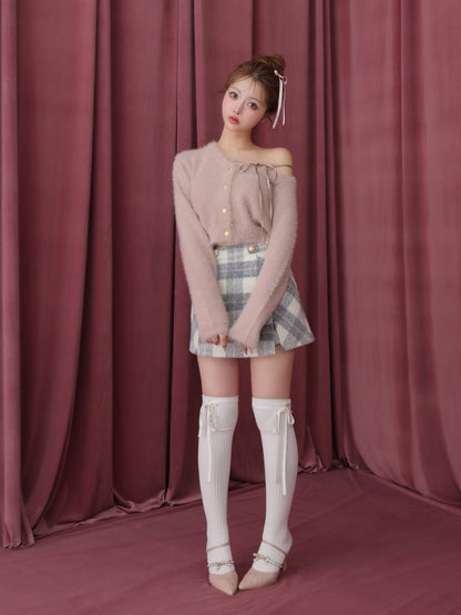 Light shaggy check mini skirt(eme10763)