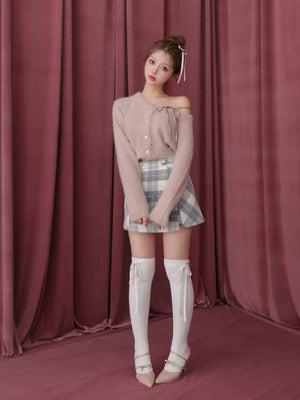 Light shaggy check mini skirt(eme10763)