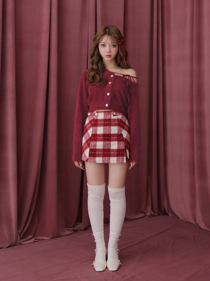 Light shaggy check mini skirt(eme10763)