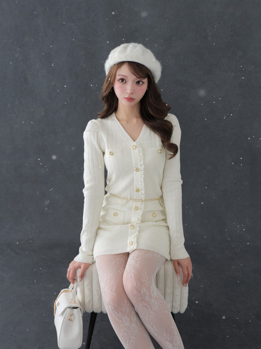 Lace trim wide rib knit mini onepiece(eme10785)
