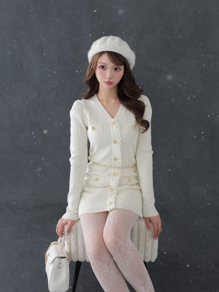 Lace trim wide rib knit mini onepiece(eme10785)