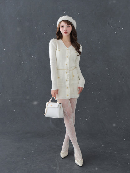 Lace trim wide rib knit mini onepiece(eme10785)