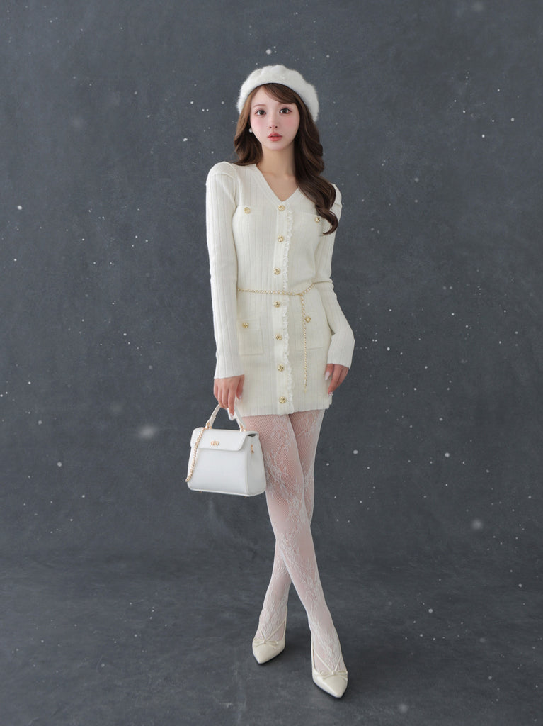 Lace trim wide rib knit mini onepiece(eme10785)